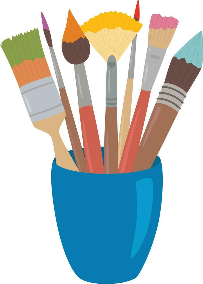 Paint brushes with colored paint in cup. 23675647 Vector Art at Vecteezy