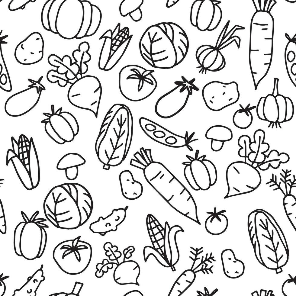 seamless pattern in doodle style. vegetables. funny drawings in children's style vector