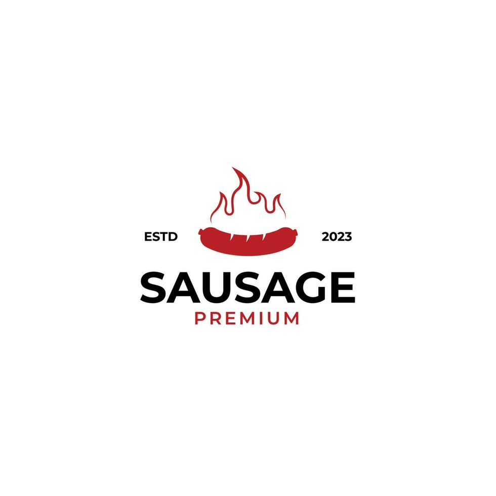 Creative sausage with fire flame grill toast roast logo design illustration idea vector