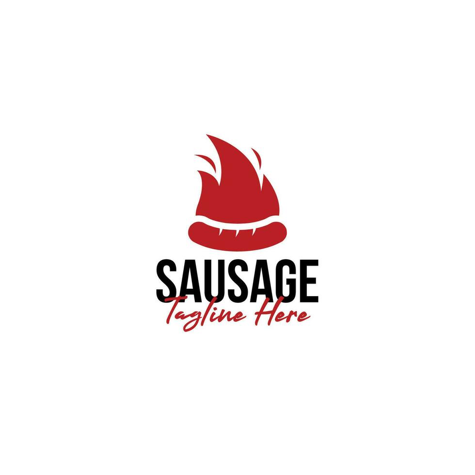 Creative sausage with fire flame grill toast roast logo design illustration idea vector