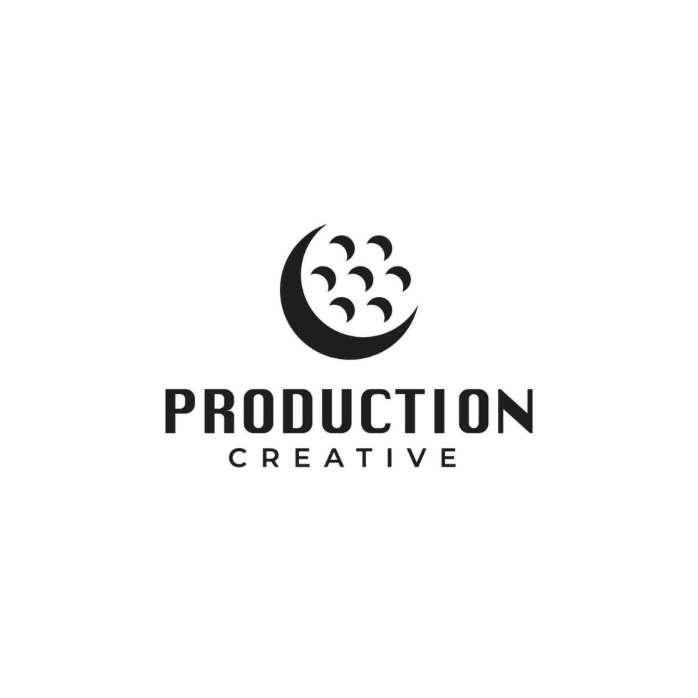 Creative moon film logo, rolling film in moon silhouette logo design vector illustration idea