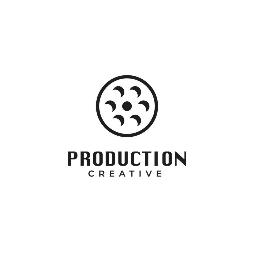 Creative moon film logo, rolling film in moon silhouette logo design vector illustration idea