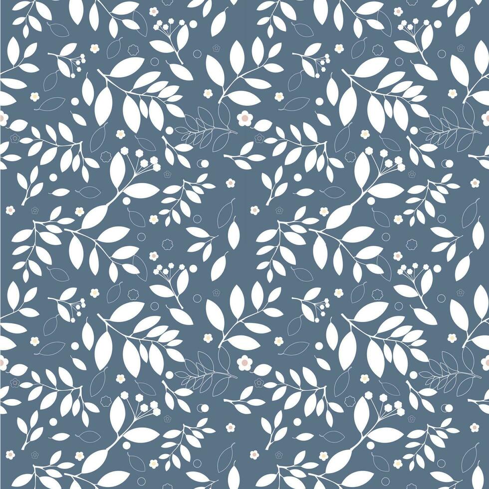 vector background seamless pattern of leaves and flowers on blue background.idea for a book cover design.gift wrapping paper or paper for product design.vector illustration.silhouette style.