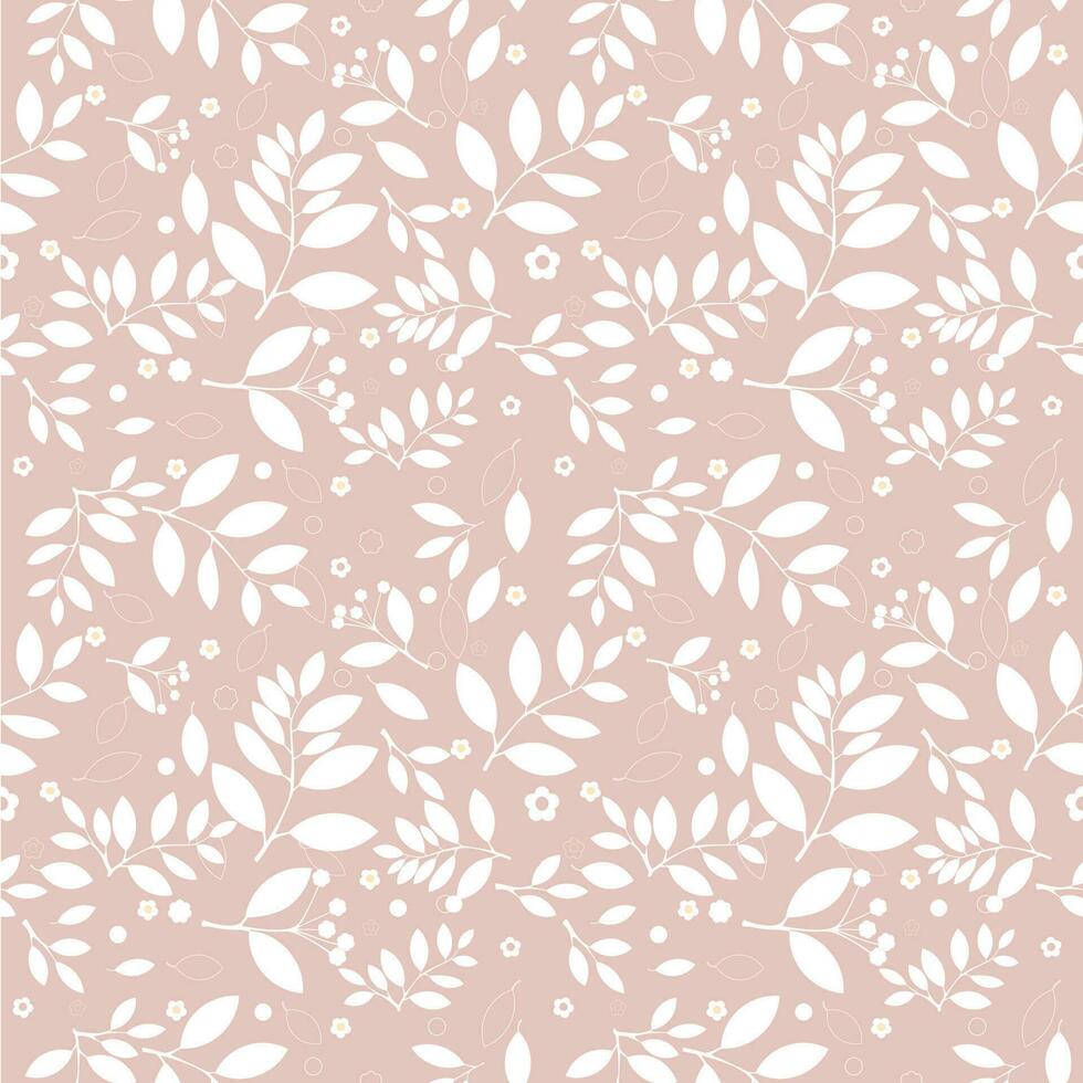 vector background seamless pattern of leaves and flowers on beige background.idea for a book cover design.gift wrapping paper or paper for product design.vector illustration.silhouette style.