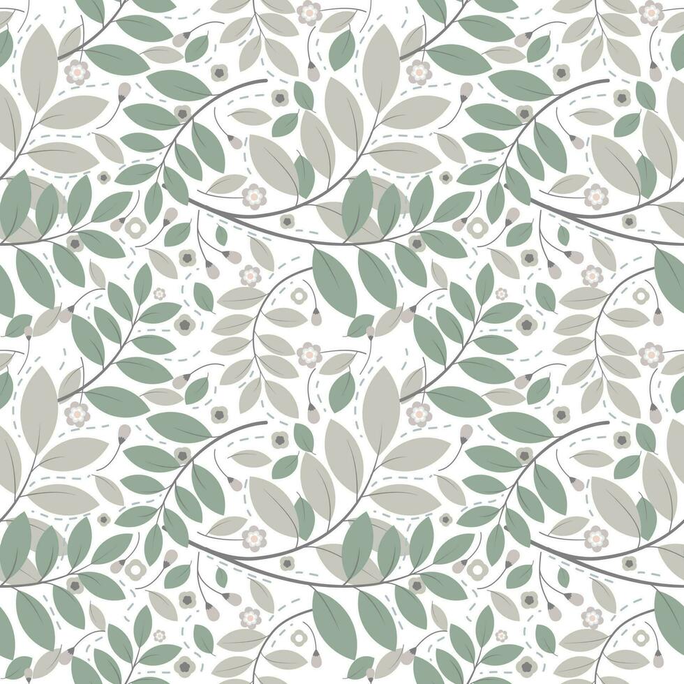vector background seamless pattern of green leaves and flowers on white background.idea for a book cover design.gift wrapping paper or paper for product design.vector illustration.silhouette style.