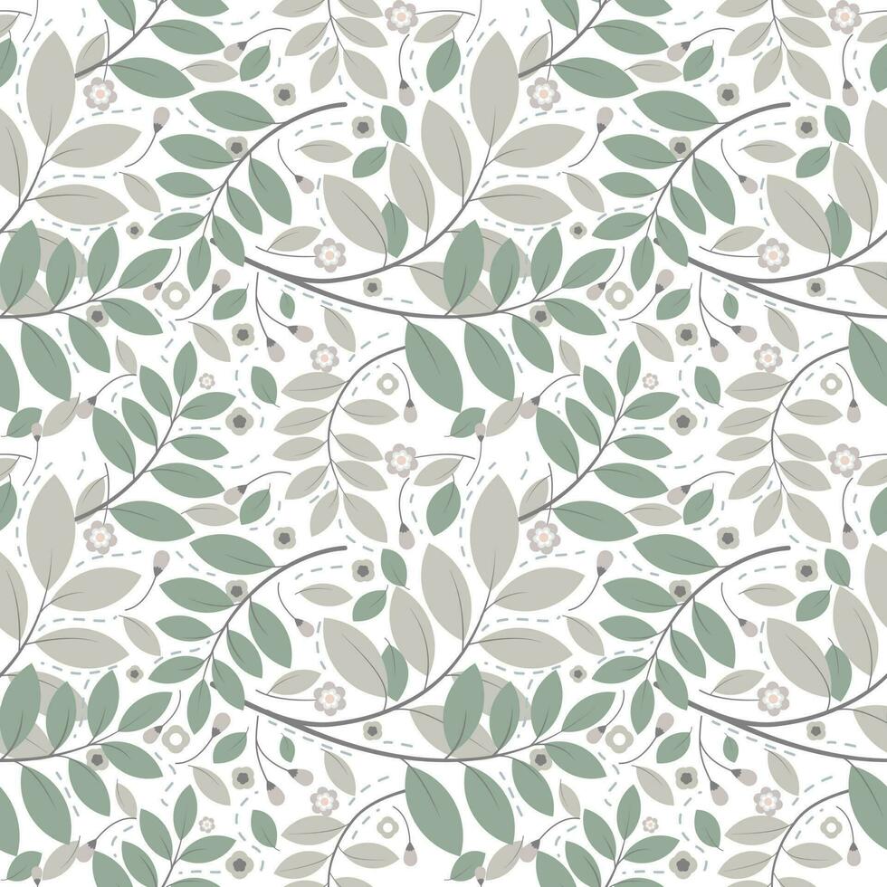 vector background seamless pattern of green leaves and flowers on white background.idea for a book cover design.gift wrapping paper or paper for product design.vector illustration.silhouette style.