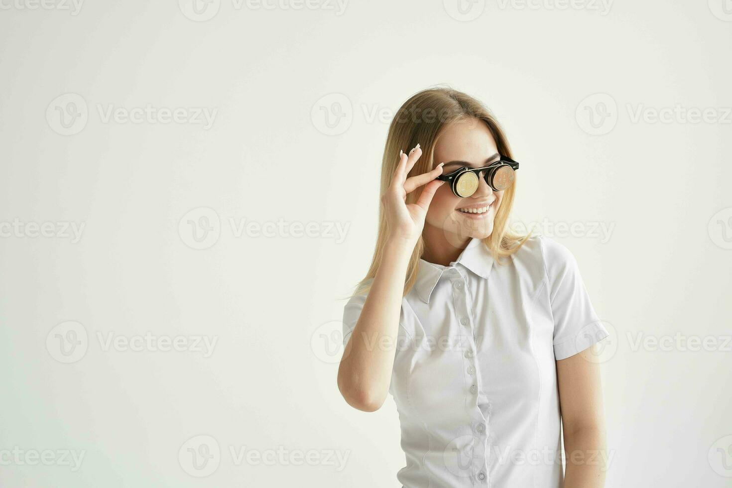 cheerful woman in a white shirt with a folder in hand isolated background photo