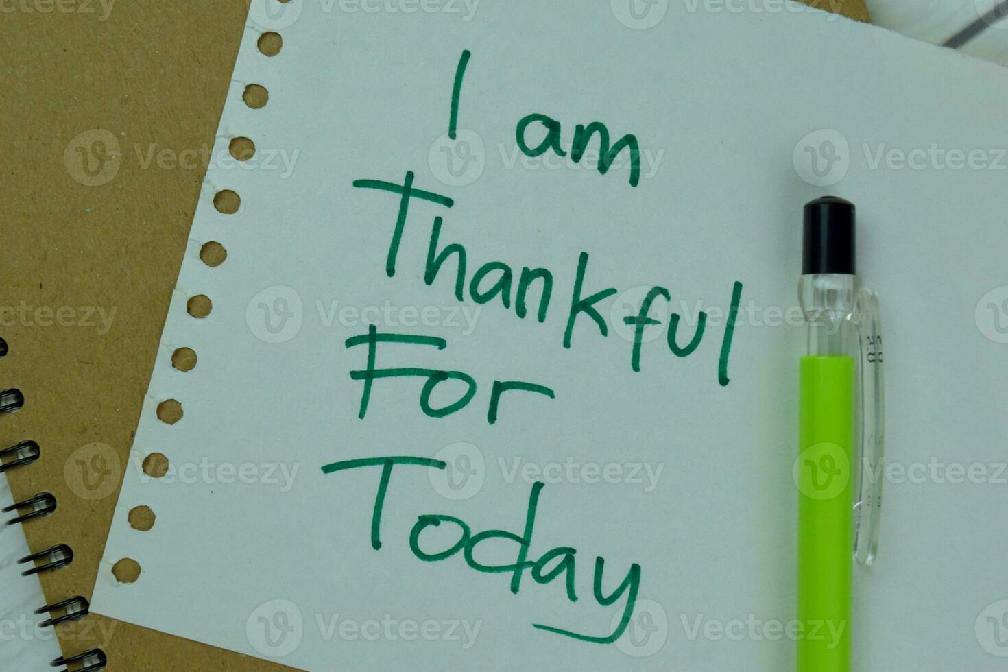 Concept of I am Thankful For Today write on sticky notes isolated on Wooden Table. photo