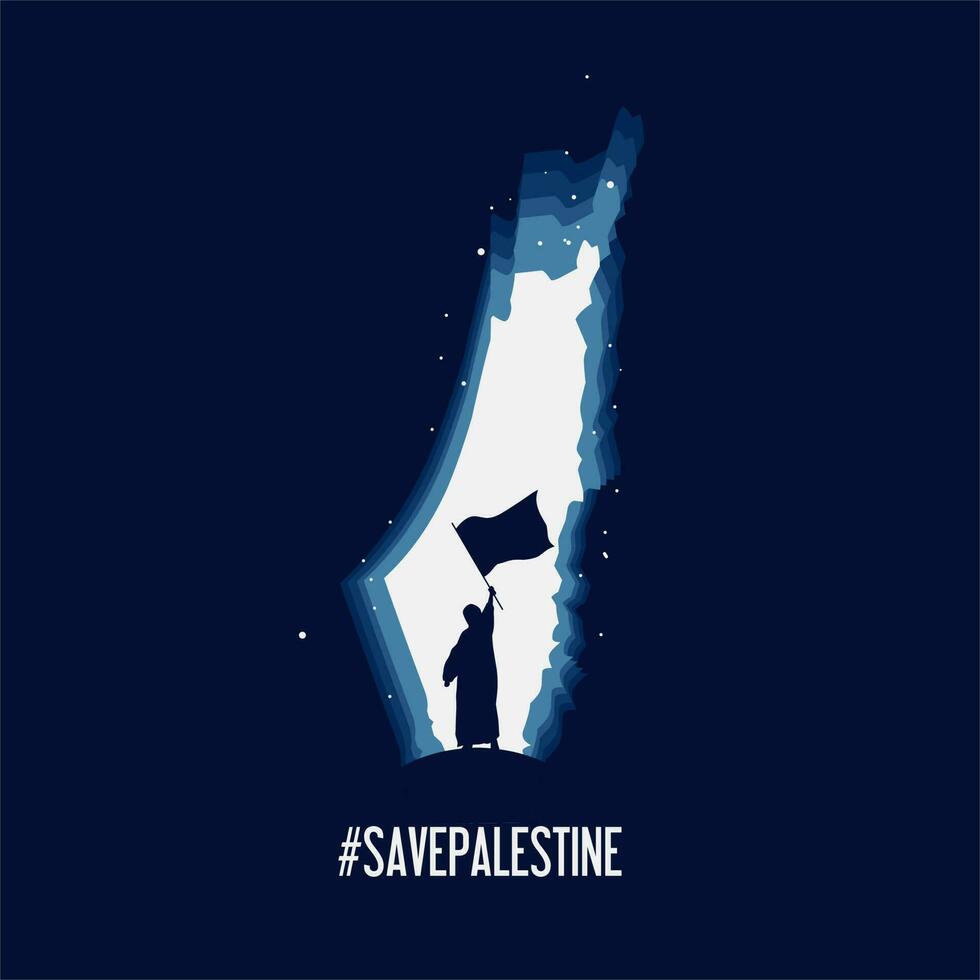 illustration vector of children holding flag for palestine campaign in night scenery
