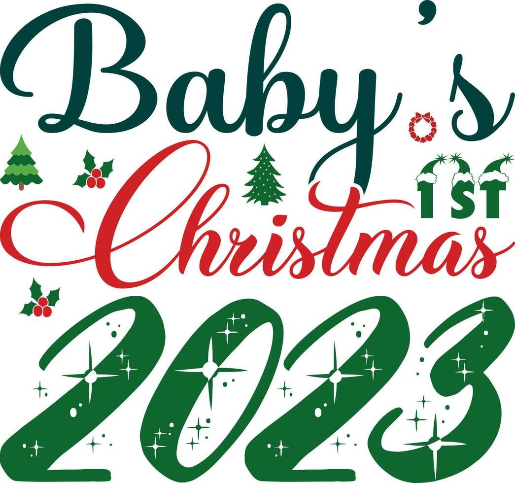 Baby's 1st Christmas 2023 T-shirt Design vector