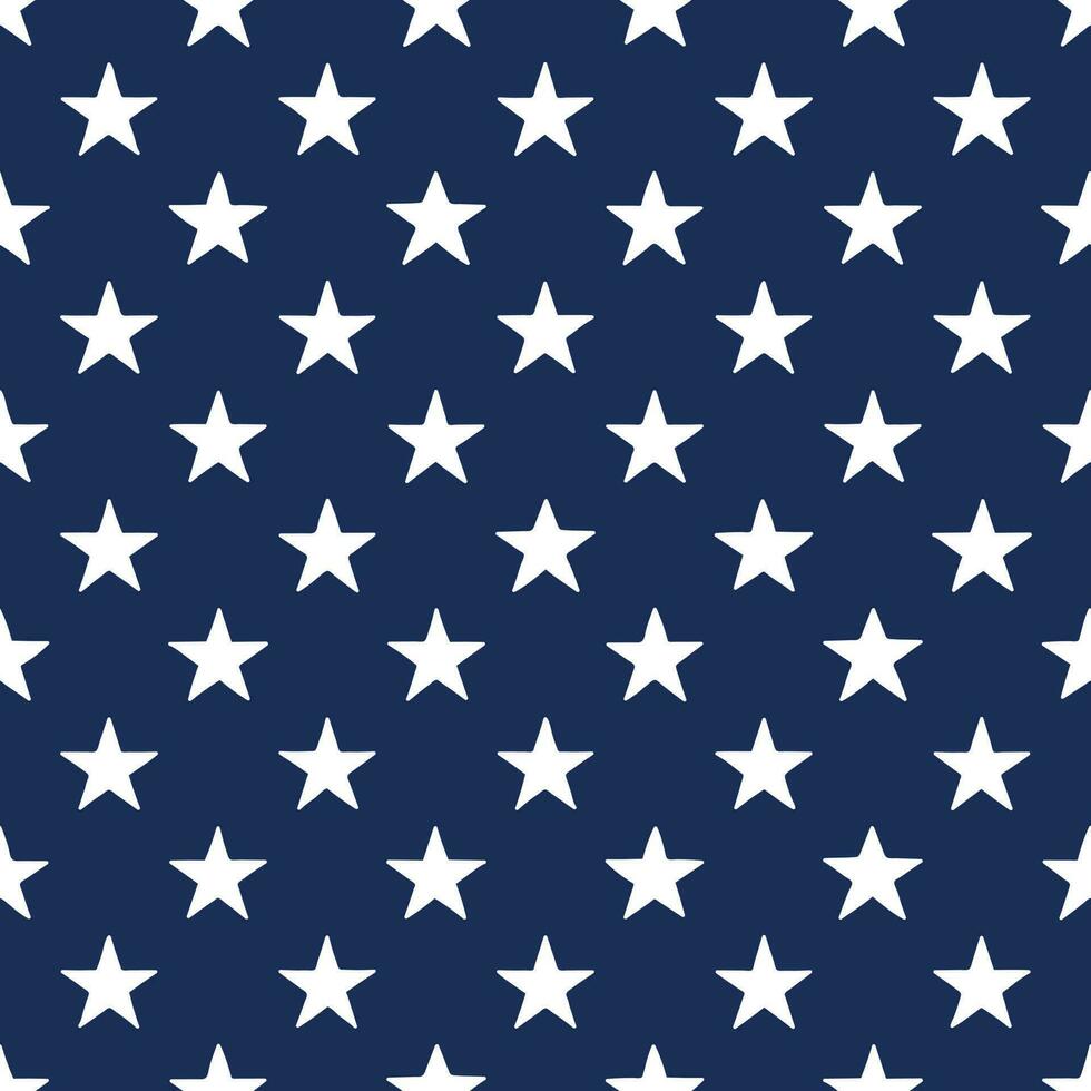 Hand drawn white stars on a dark blue background seamless pattern vector