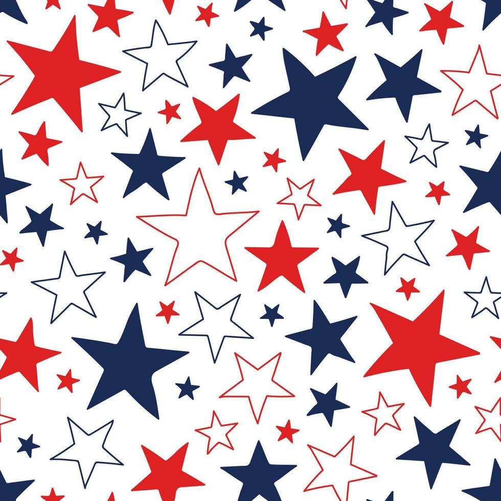 Seamless pattern with red, white and blue stars on a transparent background vector