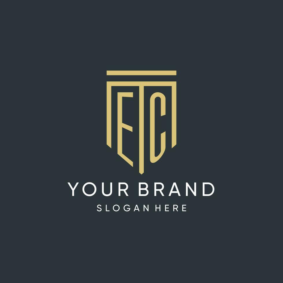 EC monogram with modern and luxury shield shape design style vector