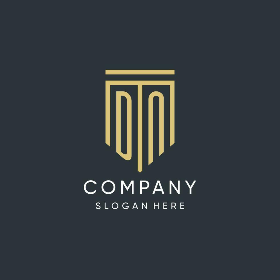 DN monogram with modern and luxury shield shape design style vector