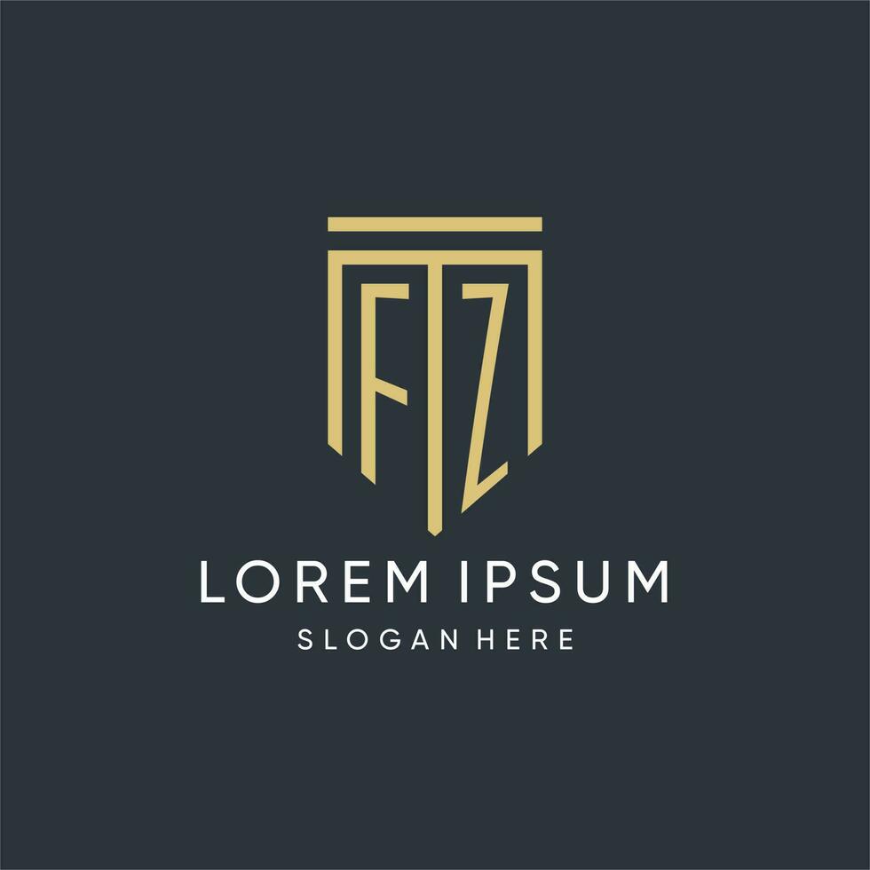 FZ monogram with modern and luxury shield shape design style vector