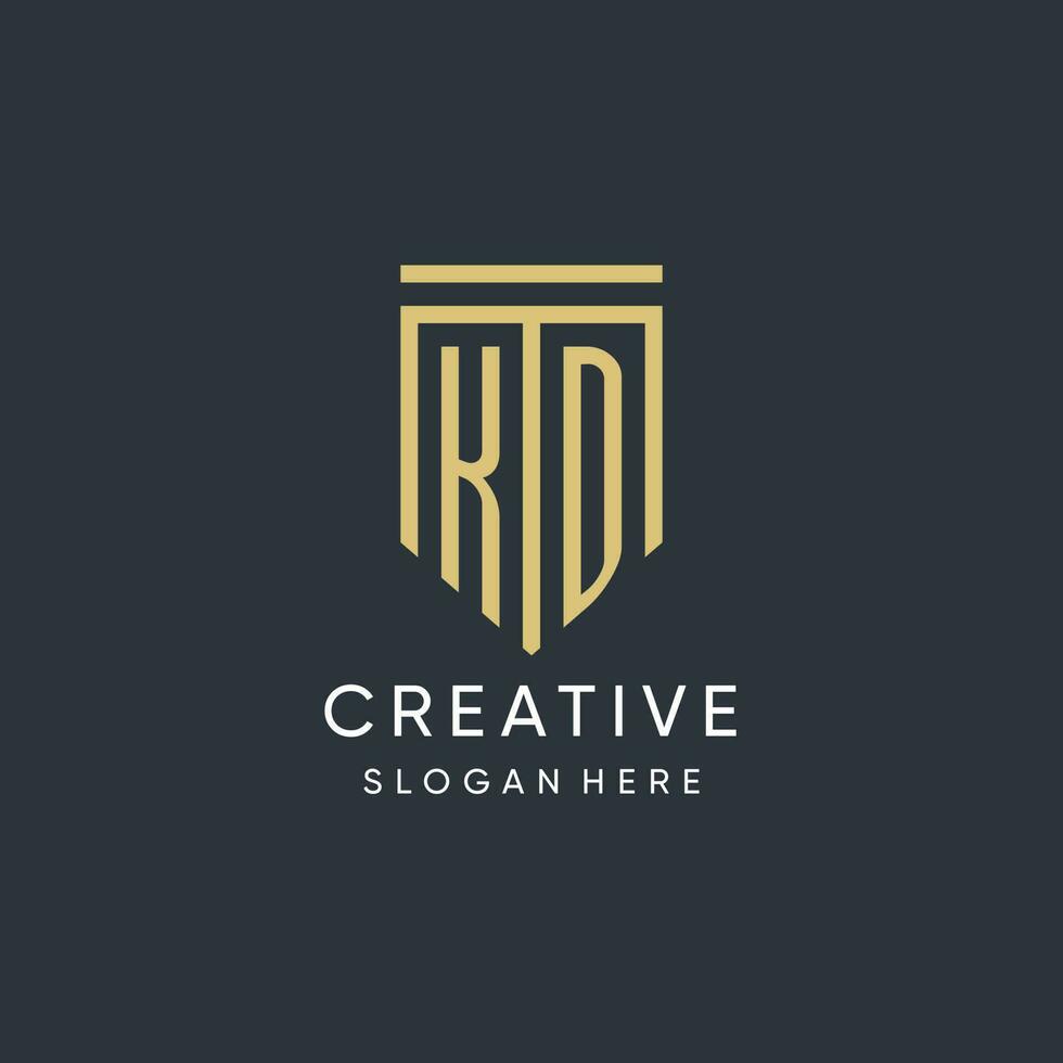 KD monogram with modern and luxury shield shape design style vector