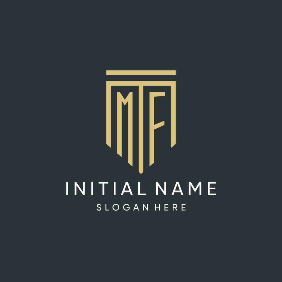 MF monogram with modern and luxury shield shape design style vector