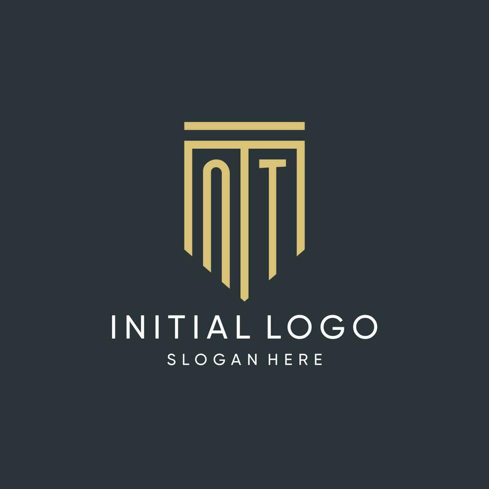 NT monogram with modern and luxury shield shape design style vector