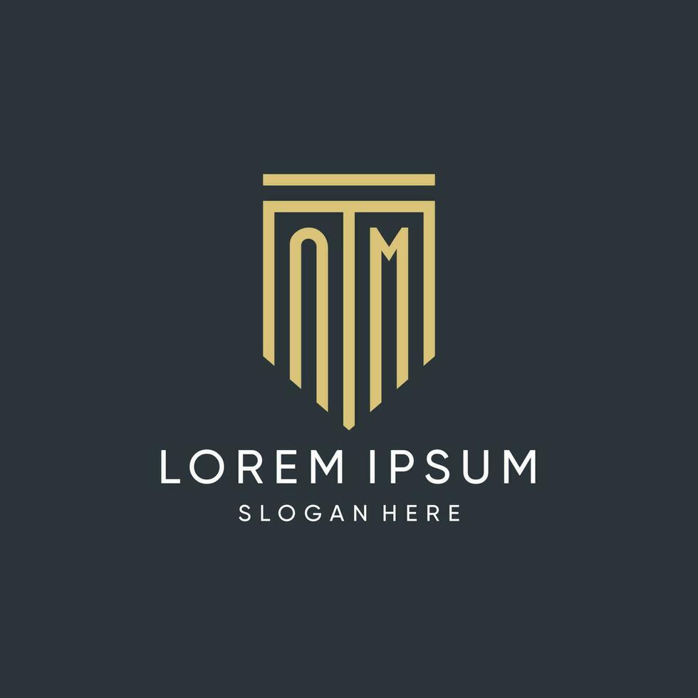 NM monogram with modern and luxury shield shape design style vector