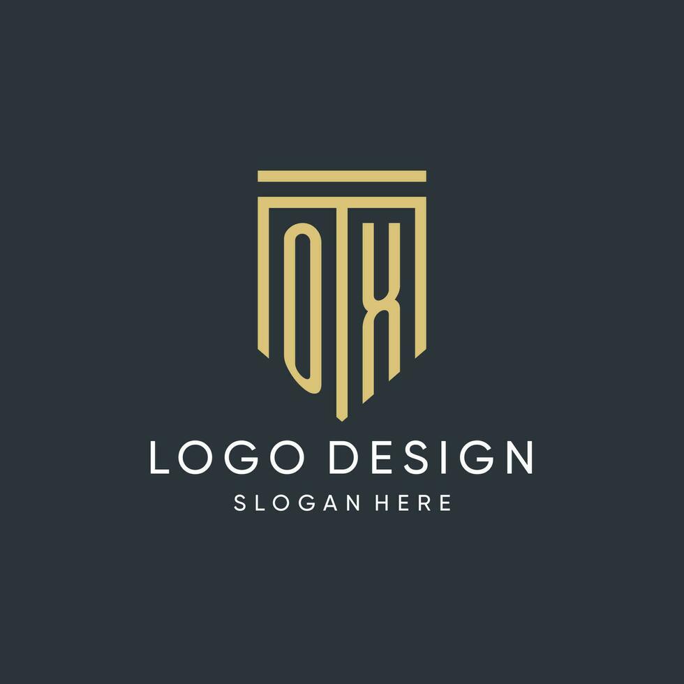 OX monogram with modern and luxury shield shape design style vector