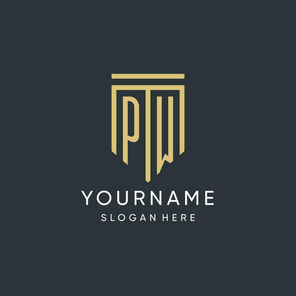 PW monogram with modern and luxury shield shape design style vector