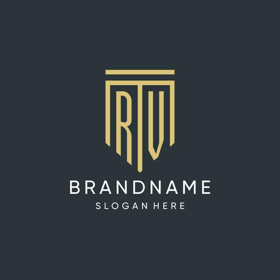 RV monogram with modern and luxury shield shape design style vector