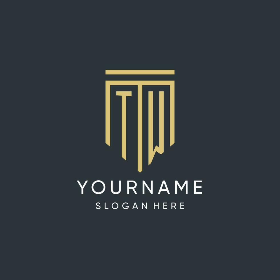 TW monogram with modern and luxury shield shape design style vector