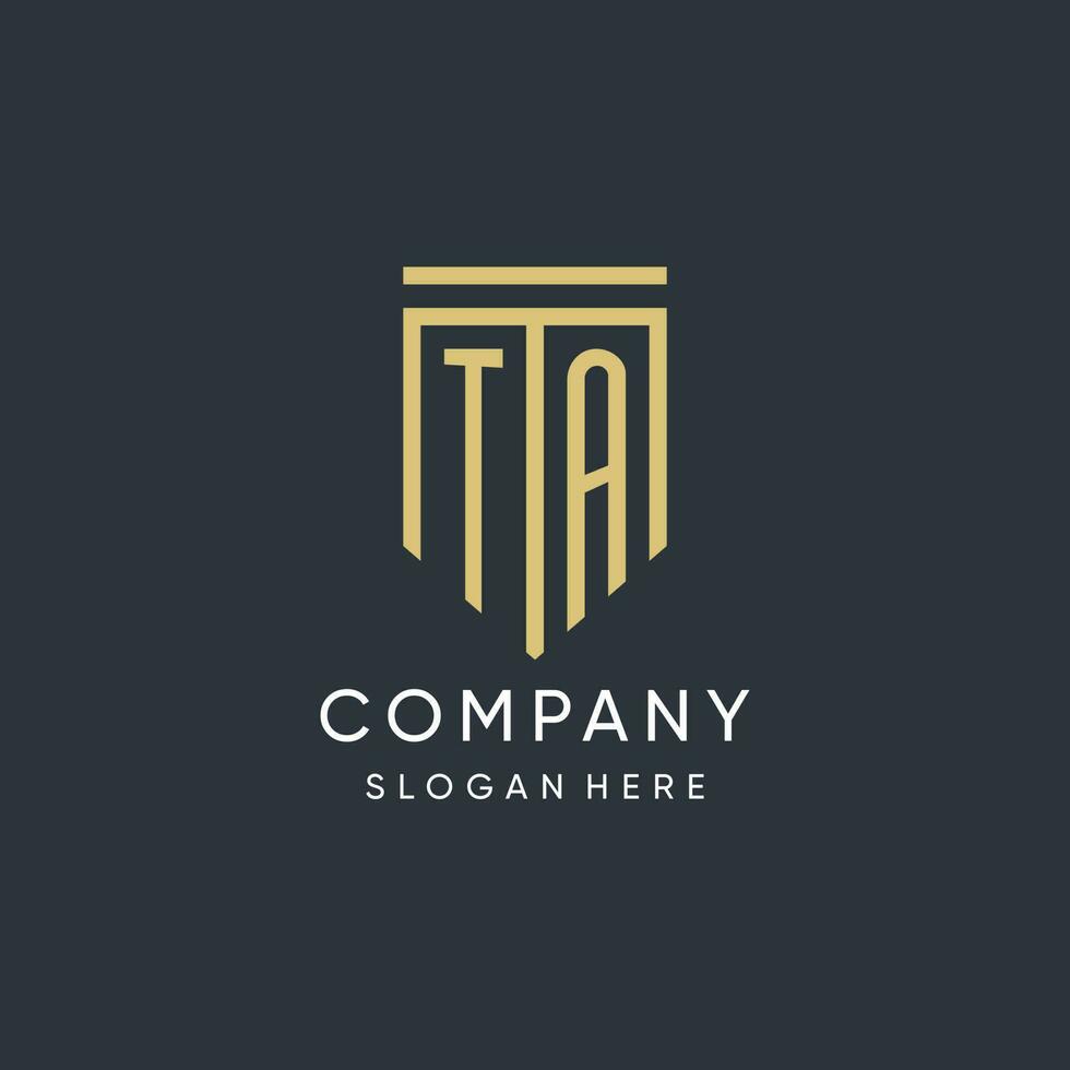 TA monogram with modern and luxury shield shape design style vector