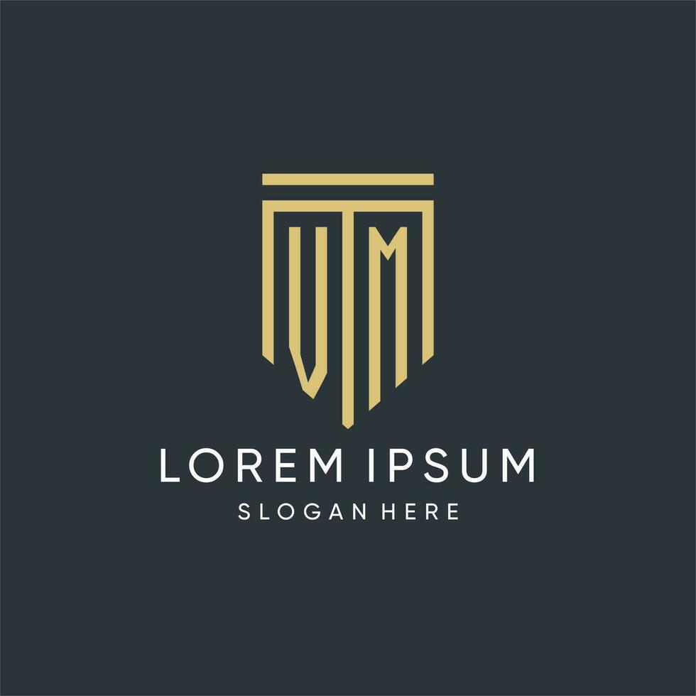 VM monogram with modern and luxury shield shape design style vector