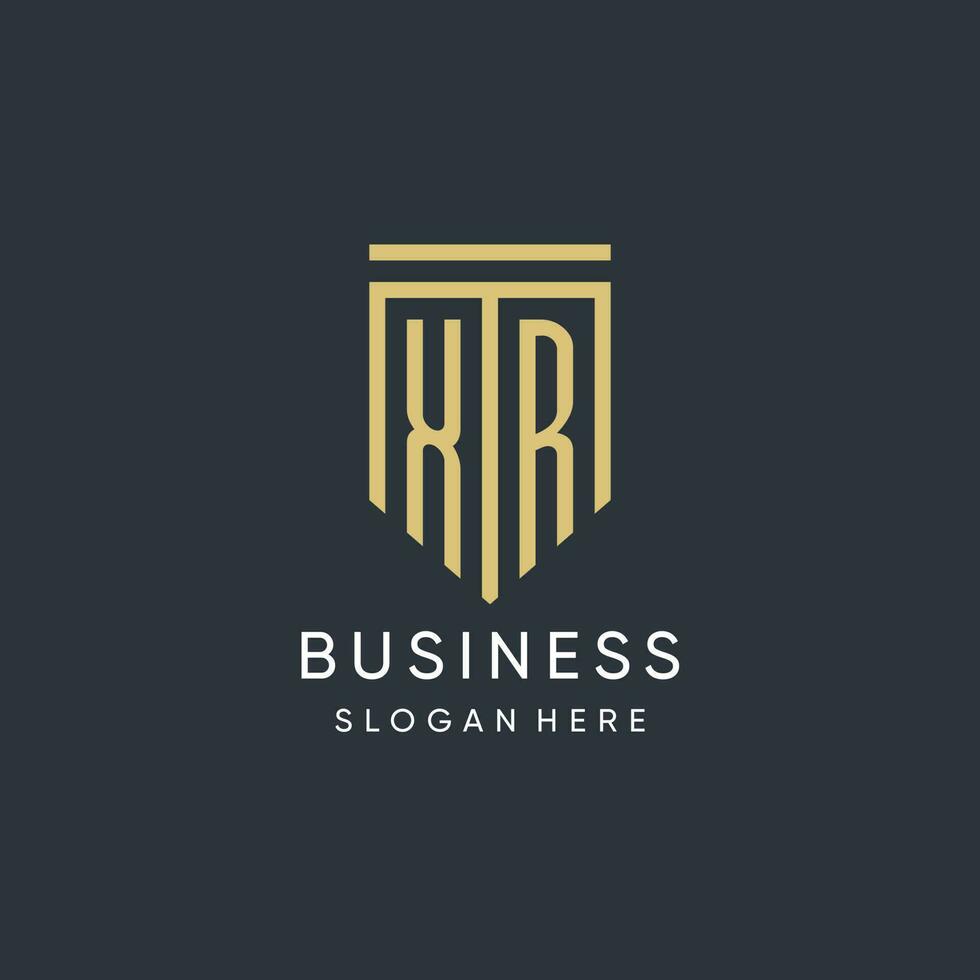 XR monogram with modern and luxury shield shape design style vector