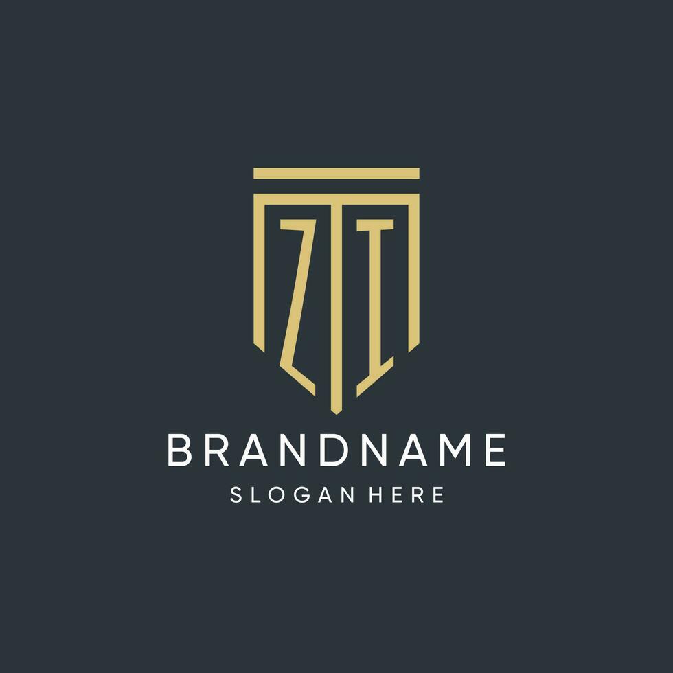 ZI monogram with modern and luxury shield shape design style vector