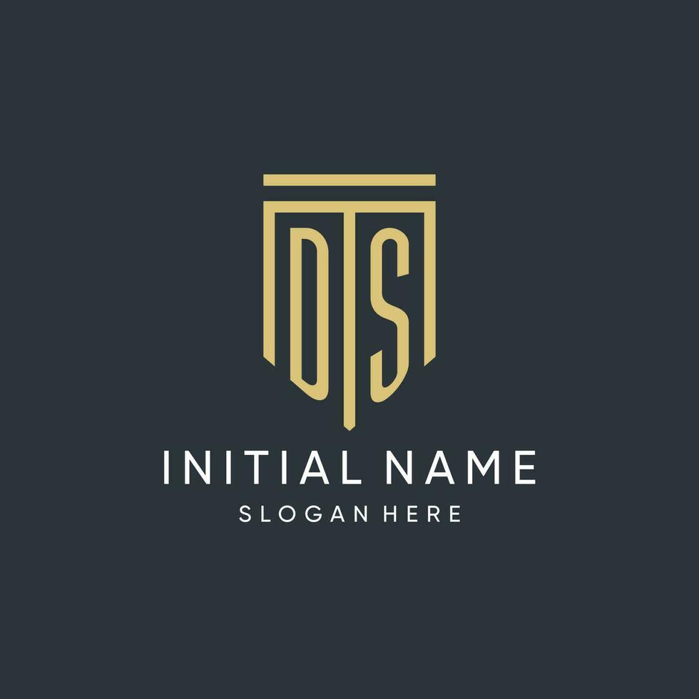 DS monogram with modern and luxury shield shape design style vector