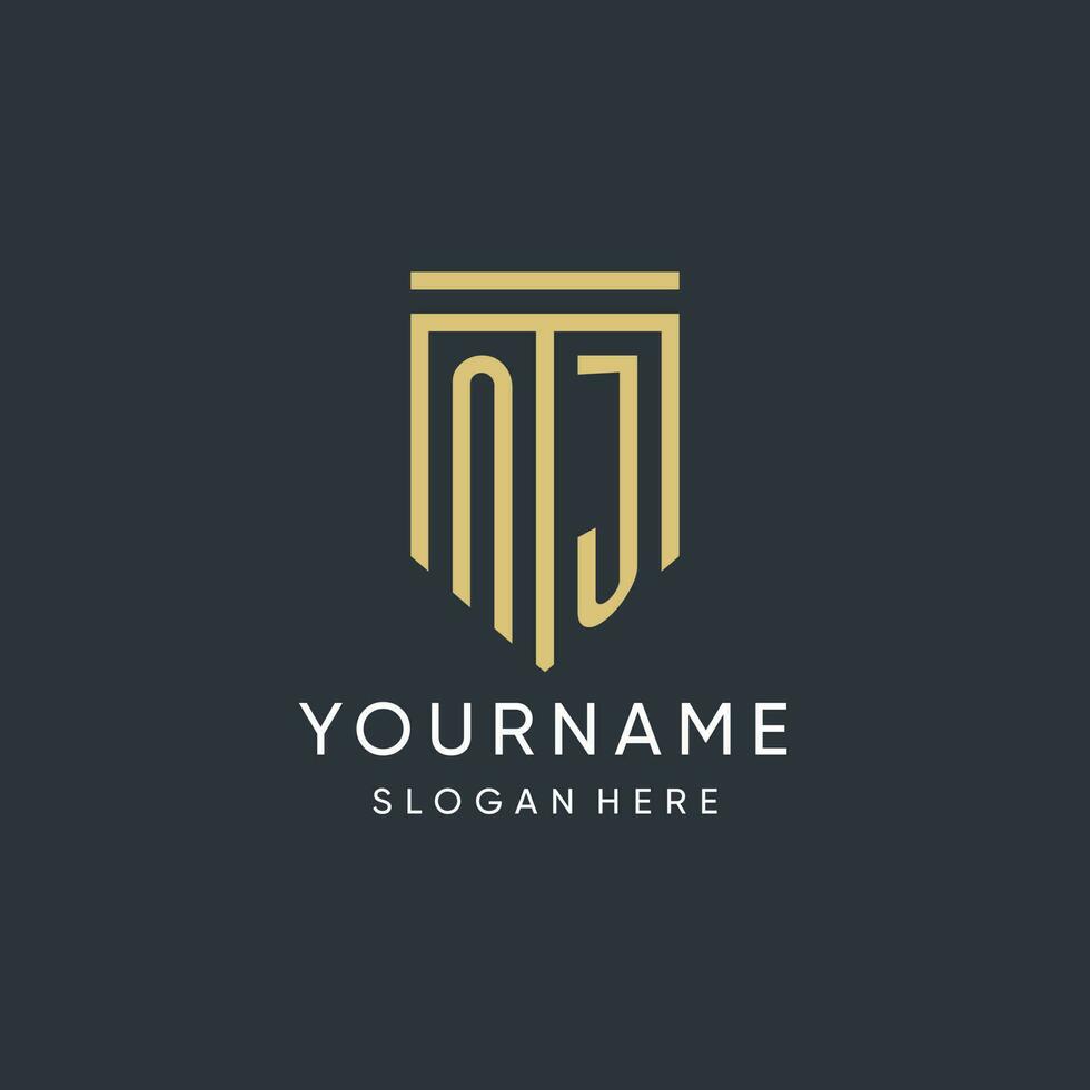 NJ monogram with modern and luxury shield shape design style vector