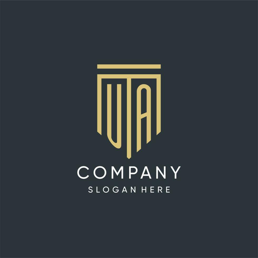 UA monogram with modern and luxury shield shape design style vector