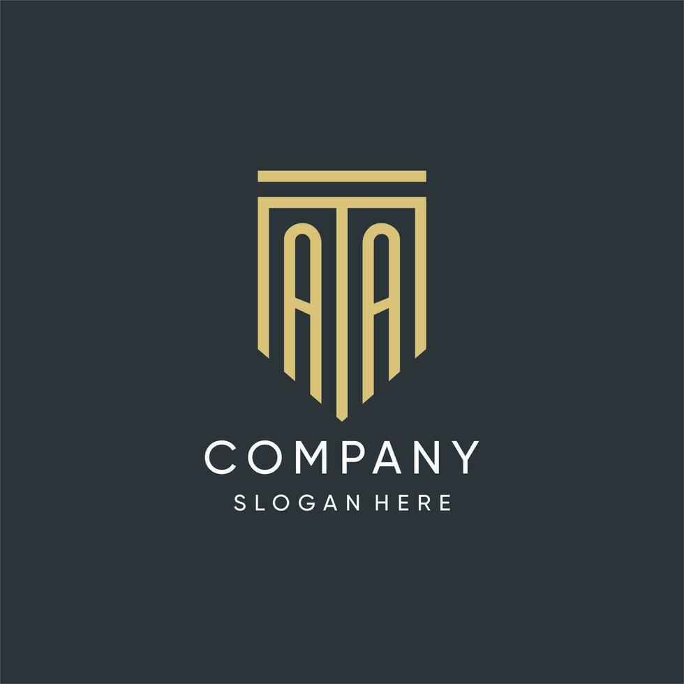 AA monogram with modern and luxury shield shape design style vector