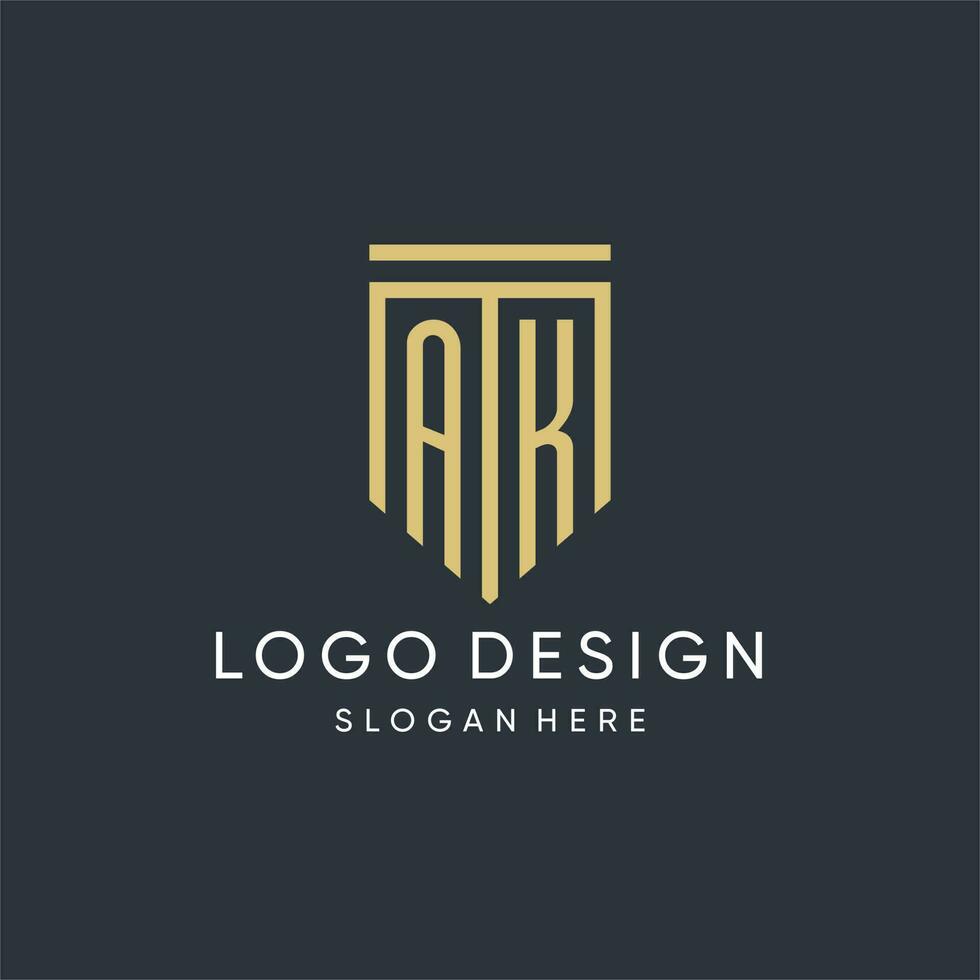 AK monogram with modern and luxury shield shape design style vector