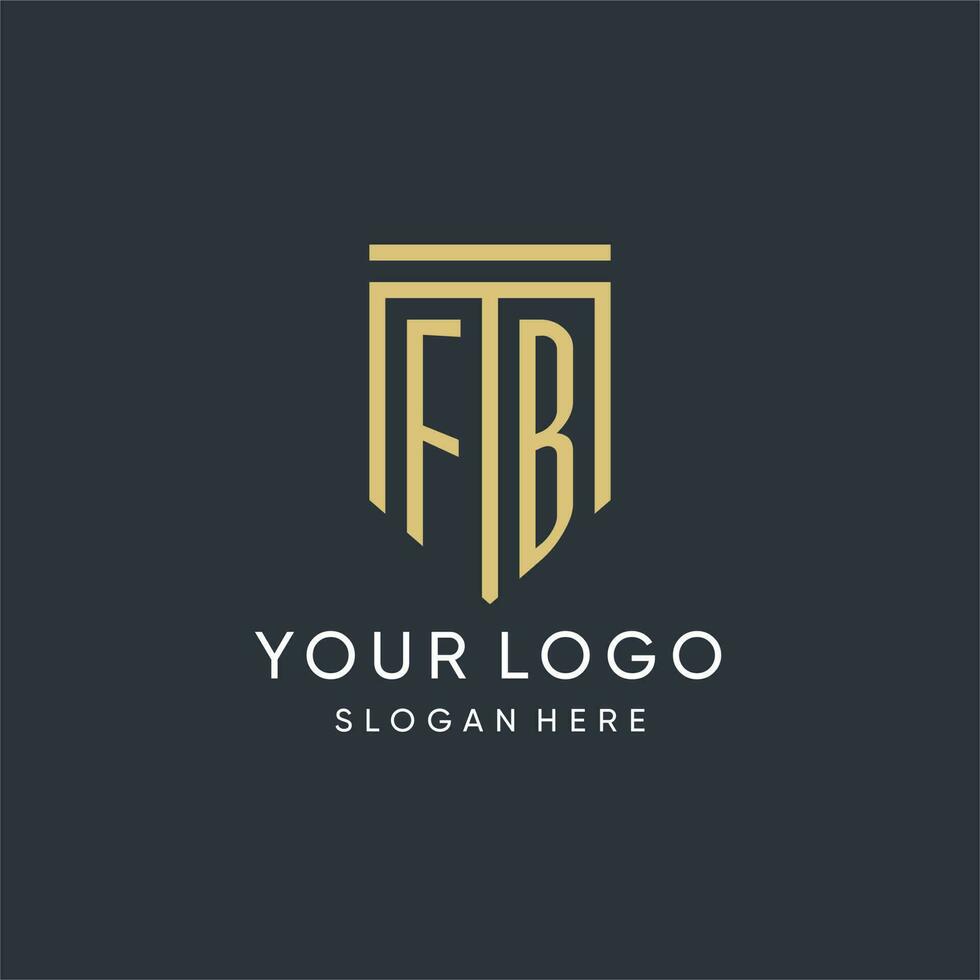 FB monogram with modern and luxury shield shape design style vector