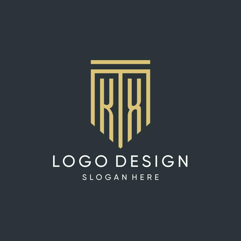 KX monogram with modern and luxury shield shape design style vector