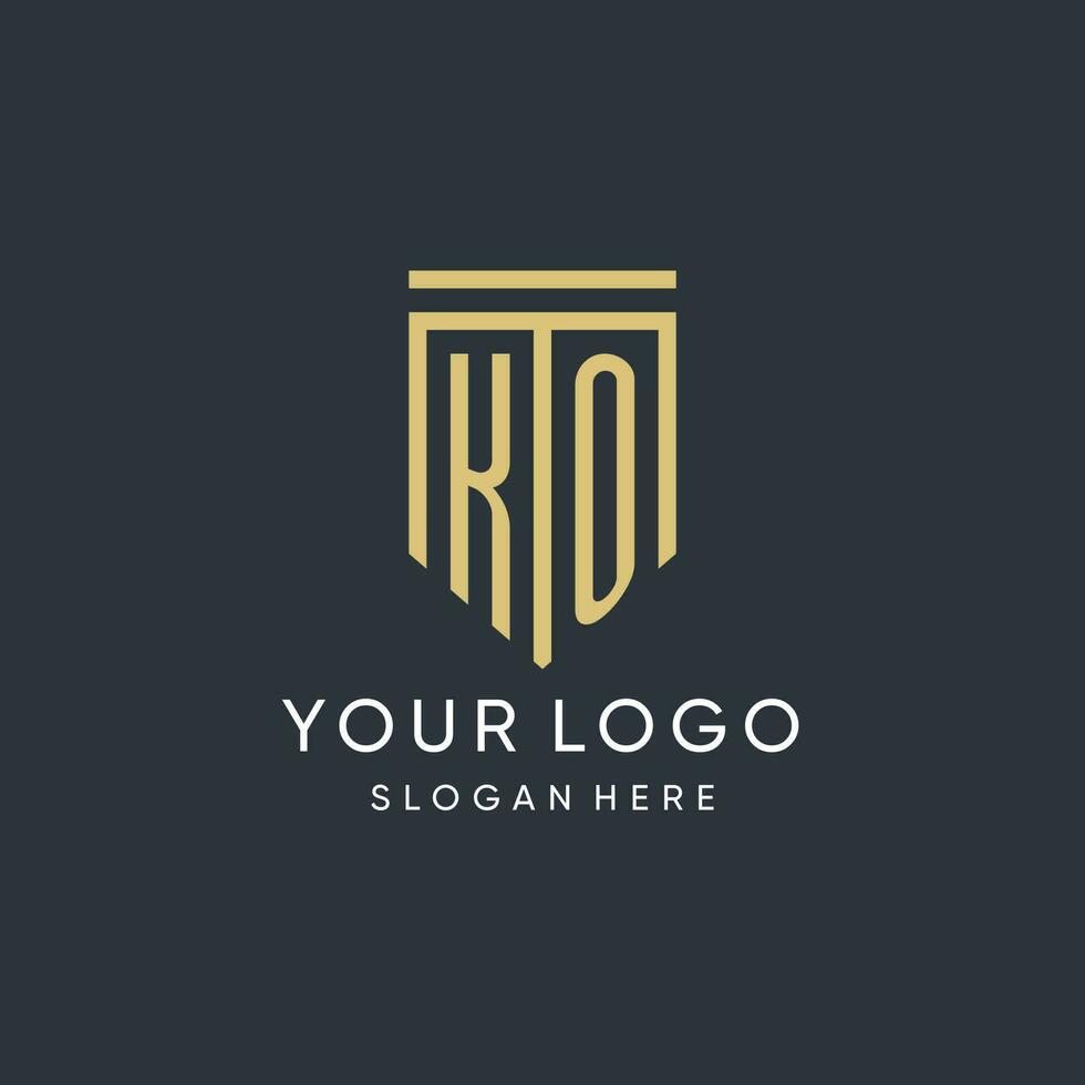 KO monogram with modern and luxury shield shape design style vector