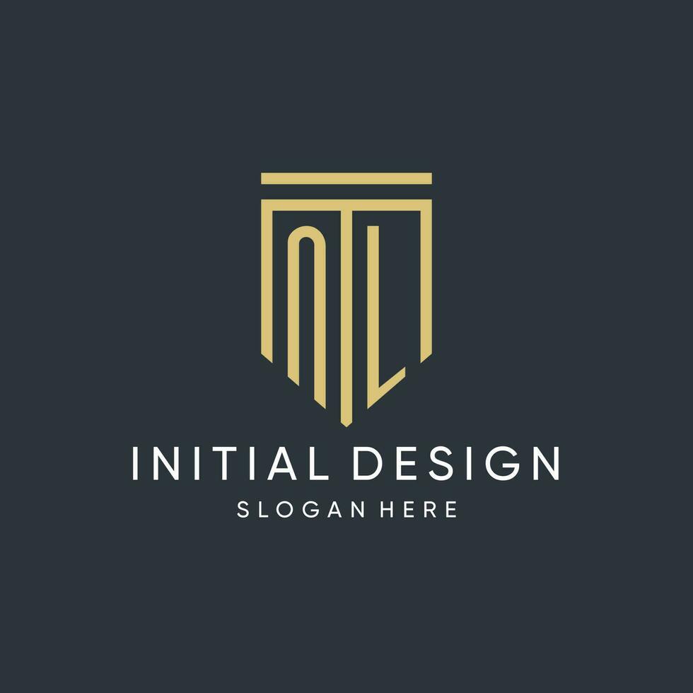 NL monogram with modern and luxury shield shape design style vector