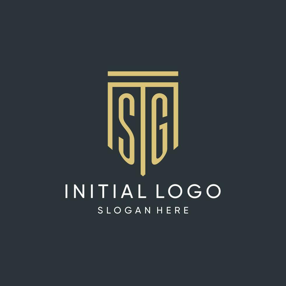 SG monogram with modern and luxury shield shape design style vector