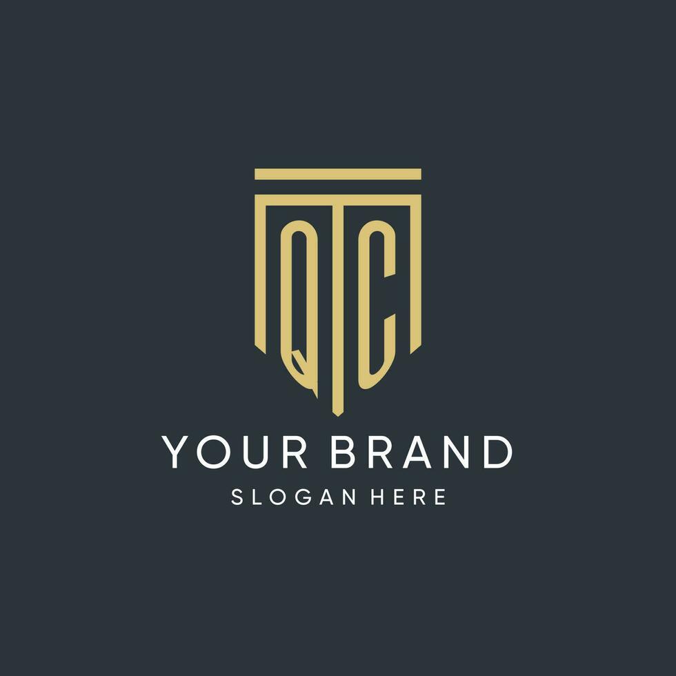 QC monogram with modern and luxury shield shape design style vector