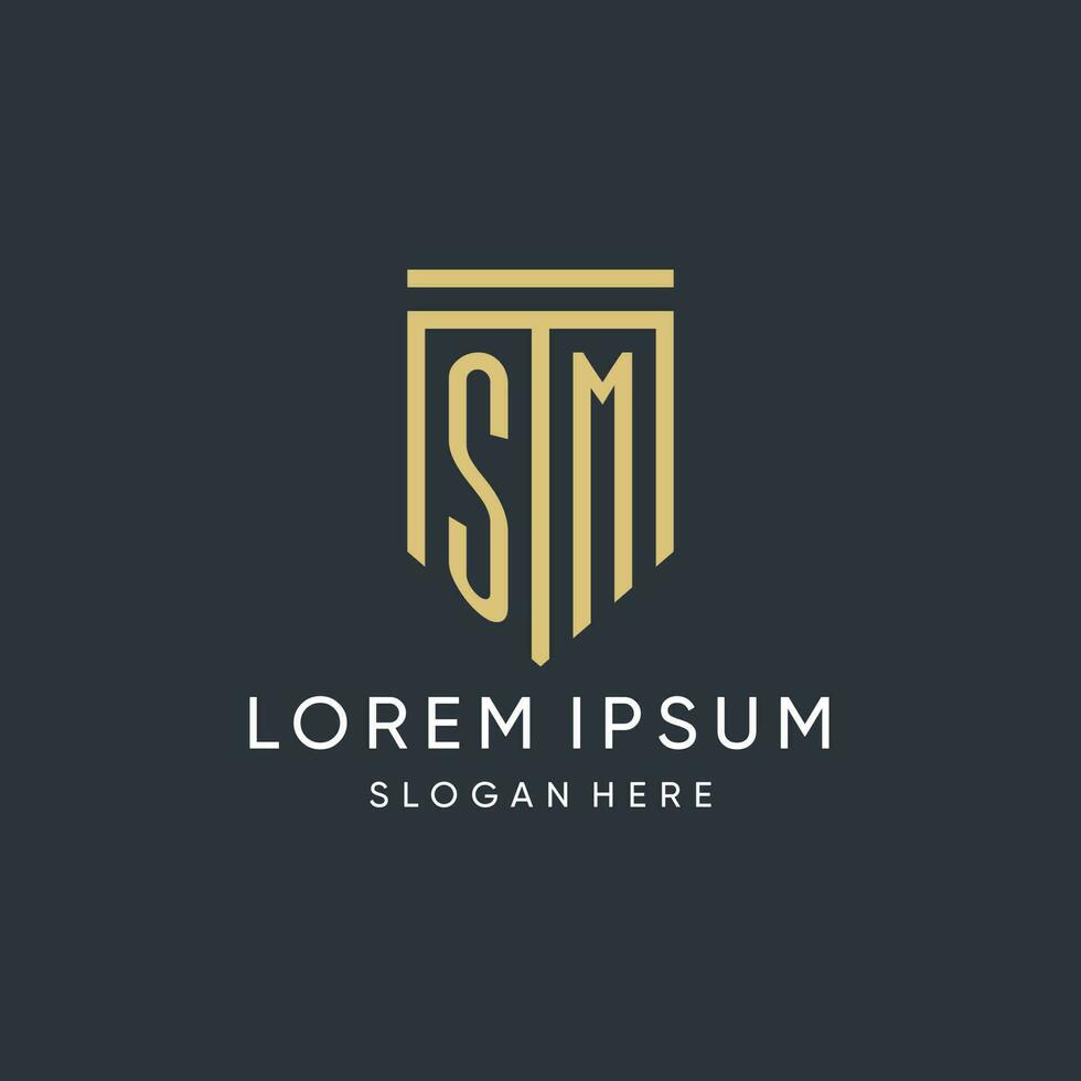 SM monogram with modern and luxury shield shape design style vector