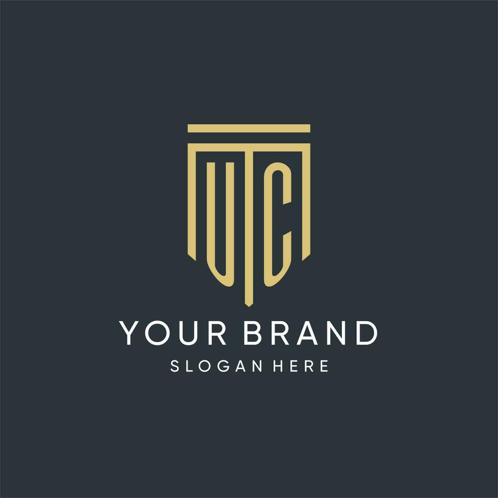 UC monogram with modern and luxury shield shape design style vector