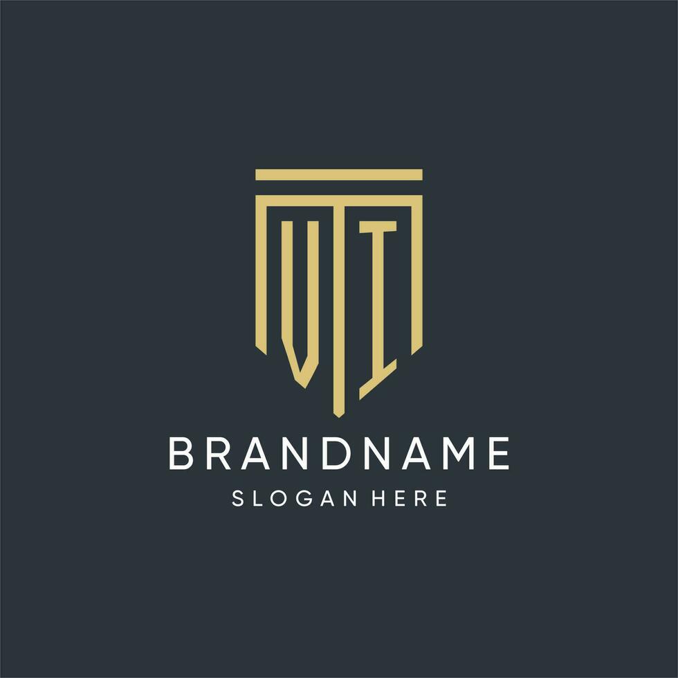 VI monogram with modern and luxury shield shape design style vector