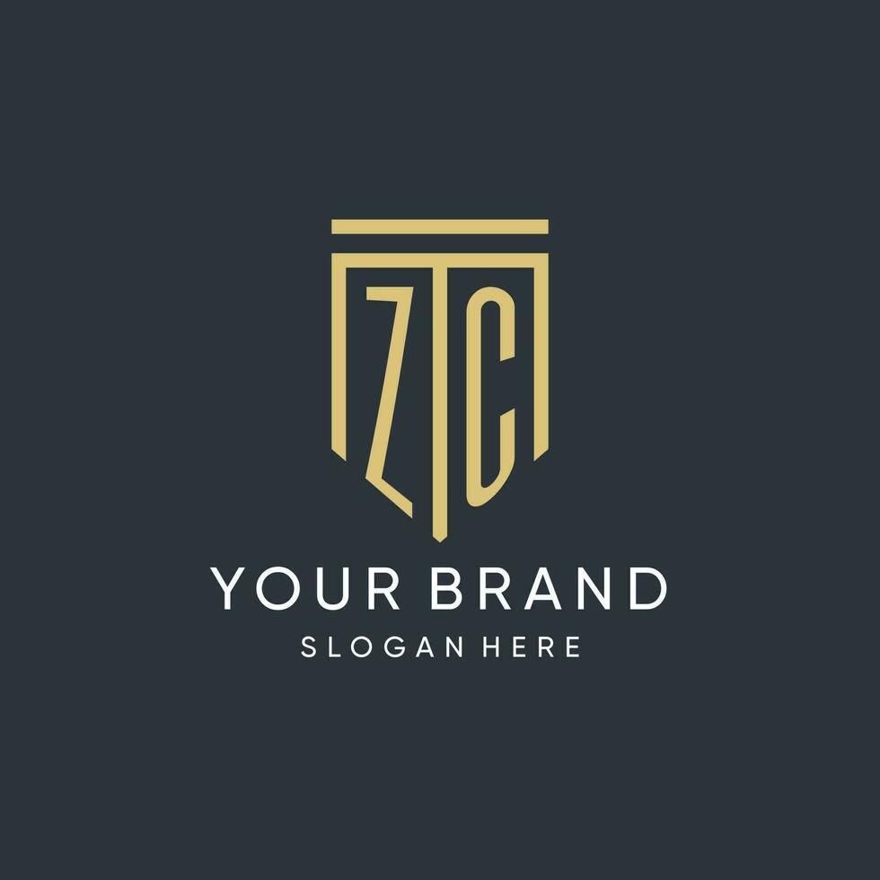ZC monogram with modern and luxury shield shape design style vector