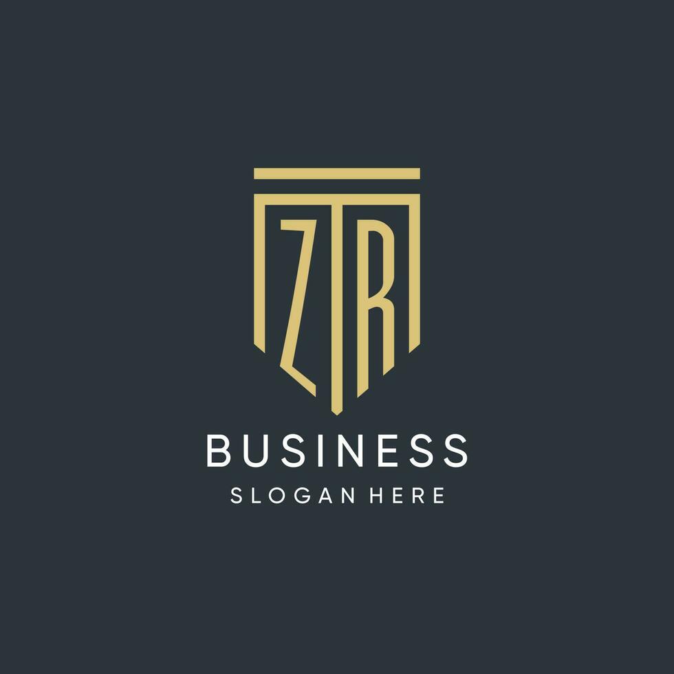 ZR monogram with modern and luxury shield shape design style vector