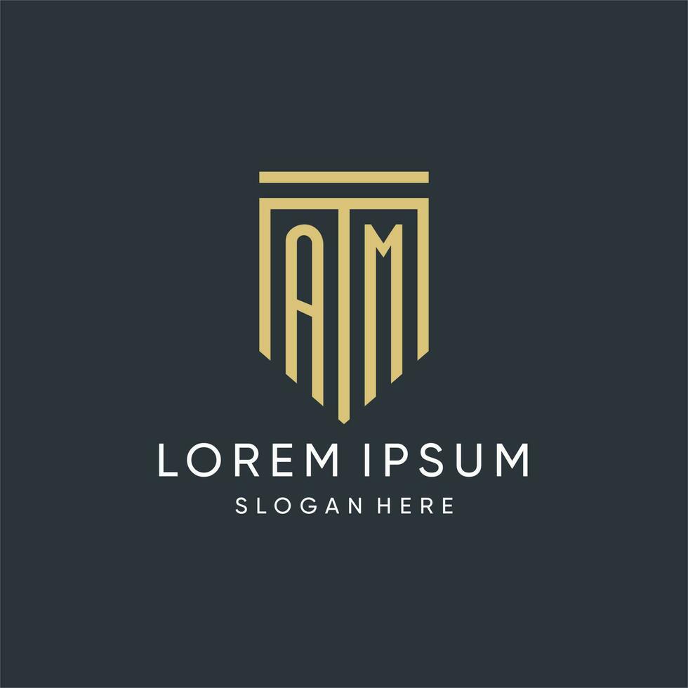 AM monogram with modern and luxury shield shape design style vector