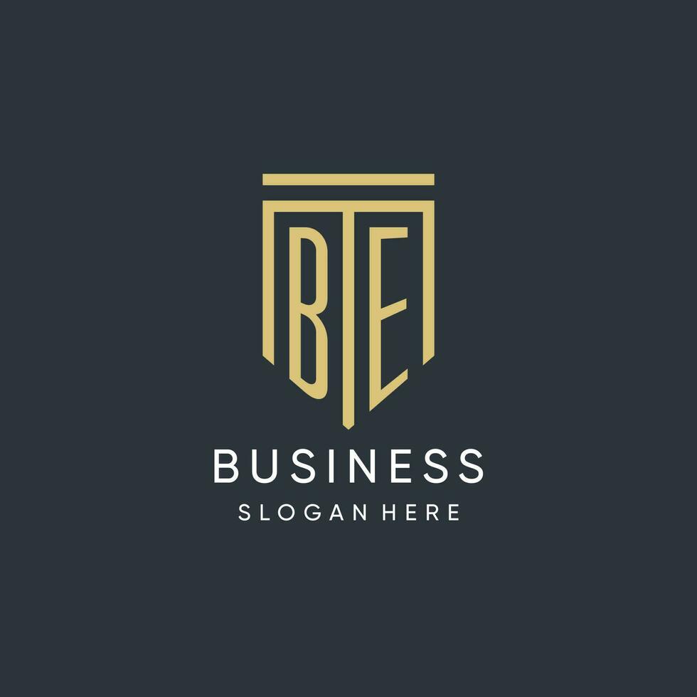 BE monogram with modern and luxury shield shape design style vector