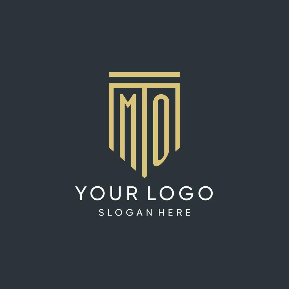 MO monogram with modern and luxury shield shape design style vector